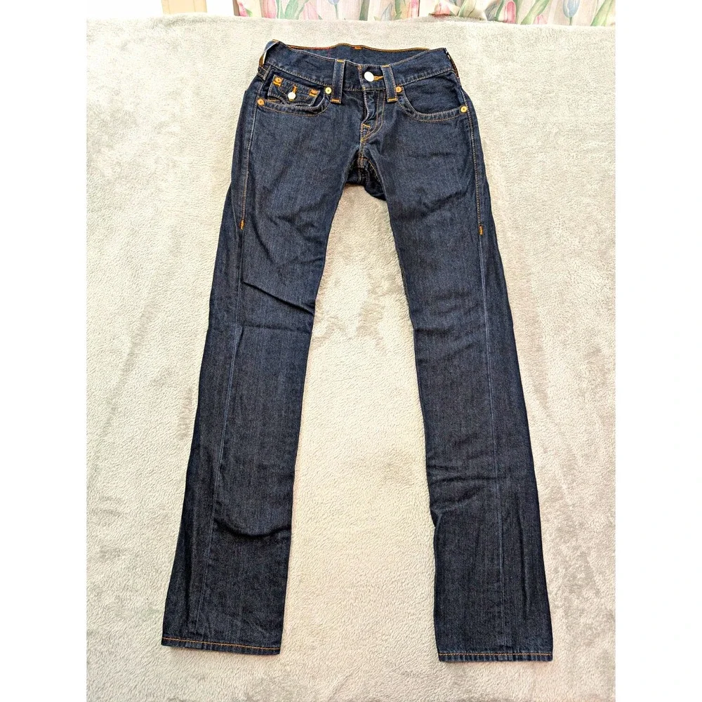 True Religion World Tour Dark Wash Blue Denim Straight Fit Low Rise Jeans